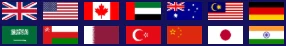 Flags of the United Kingdom, United States, Canada, UAE, Australia, Malaysia, Germany, Saudi Arabia, Oman, Qatar, Turkey, China, Japan and India